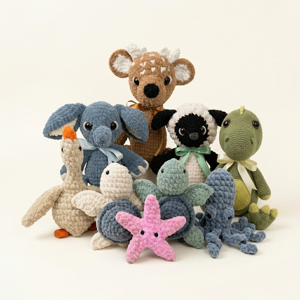 The Teddys Tiny Friends crochet animal family